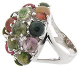Кольцо с разноцветными турмалинами-кабошонами Серебро 925