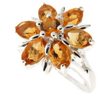 Кольцо-цветок с золотистыми цитринами Серебро 925