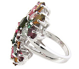Роскошное кольцо с разноцветными турмалинами Серебро 925