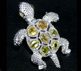 Брошь/кулон "Черепашка" с золотистыми сапфирами Серебро 925