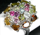 Прекрасное кольцо с разноцветными турмалинами Серебро 925