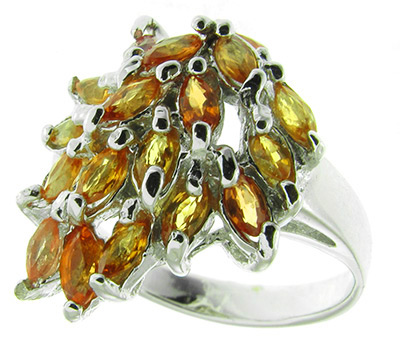 Кольцо с золотистыми и оранжевыми сапфирами