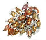 Кольцо с золотистыми и оранжевыми сапфирами Серебро 925