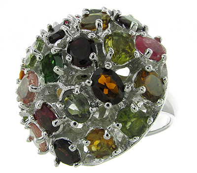 Кольцо с разноцветными турмалинами