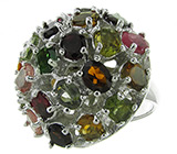 Кольцо с разноцветными турмалинами Серебро 925