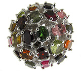 Кольцо с разноцветными турмалинами Серебро 925