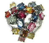 Кольцо-цветок с разноцветными сапфирами Серебро 925