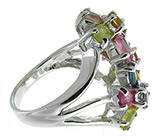 Кольцо-цветок с разноцветными сапфирами Серебро 925