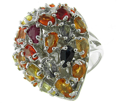 Кольцо с разноцветными сапфирами и рубинами