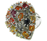 Кольцо с разноцветными сапфирами и рубинами Серебро 925