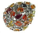 Кольцо с разноцветными сапфирами и рубинами Серебро 925