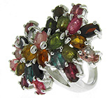 Роскошное кольцо с разноцветными турмалинами Серебро 925