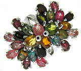 Роскошное кольцо с разноцветными турмалинами Серебро 925