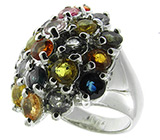 Кольцо с разноцветными турмалинами Серебро 925