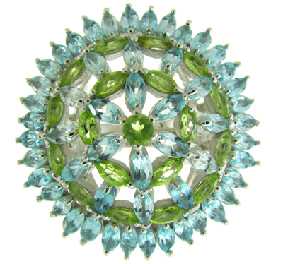 Роскошное кольцо с топазами и перидотами