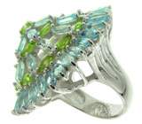 Роскошное кольцо с топазами и перидотами Серебро 925