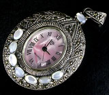 Кулон-часы с перламутром и маркаситами Серебро 925