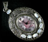 Кулон-часы с перламутром и маркаситами Серебро 925
