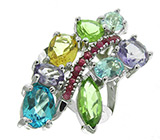 Прелестное кольцо с самоцветами Серебро 925