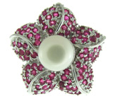 Кольцо-цветок с жемчужиной и сапфирами Серебро 925