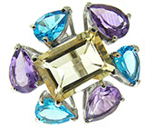 Кольцо с цитрином, аметистами и топазами Серебро 925