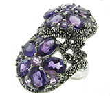 Крупное эффектное кольцо с с аметистами Серебро 925