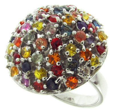 Праздничное кольцо с разноцветными сапфирами