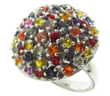 Праздничное кольцо с разноцветными сапфирами Серебро 925