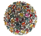 Праздничное кольцо с разноцветными сапфирами Серебро 925