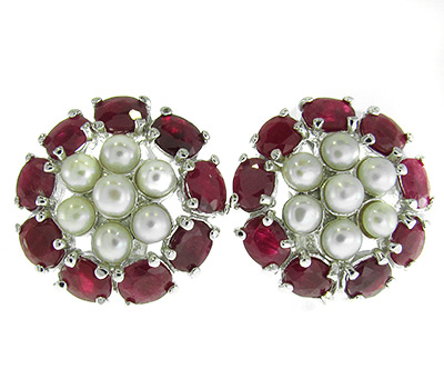 Серьги с жемчугом и рубинами