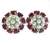 Серьги с жемчугом и рубинами Серебро 925