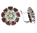 Серьги с жемчугом и рубинами Серебро 925