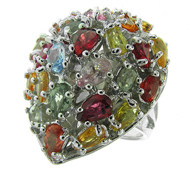 Кольцо с разноцветными сапфирами и рубинами