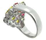 Яркое кольцо с разноцветными сапфирами Серебро 925