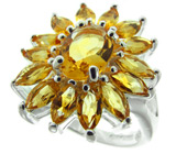 Превосходное кольцо с золотистыми цитринами Серебро 925