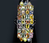 Крупное кольцо с разноцветными сапфирами Серебро 925