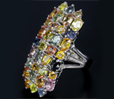 Крупное кольцо с разноцветными сапфирами Серебро 925