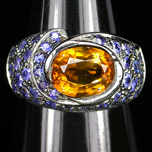 Кольцо с цитрином мадейра и синими сапфирами