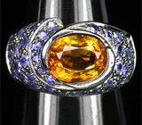 Кольцо с цитрином мадейра и синими сапфирами Серебро 925