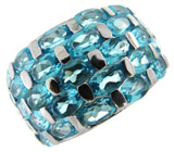 Широкое кольцо с ярко-голубыми топазами Серебро 925