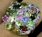 Роскошное кольцо с самоцветами Серебро 925