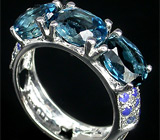 Элегантное кольцо с топазами и сапфирами Серебро 925