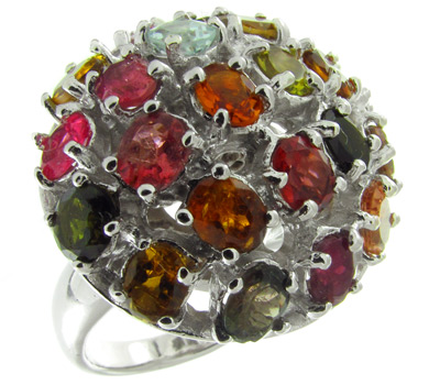Кольцо с разноцветными турмалинами