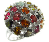 Кольцо с разноцветными турмалинами Серебро 925