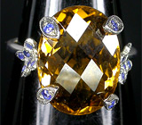 Кольцо с цитрином мадейра и синими сапфирами Серебро 925