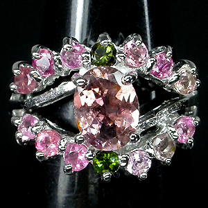 Прелестное кольцо с разноцветными турмалинами