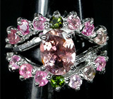 Прелестное кольцо с разноцветными турмалинами Серебро 925