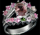 Прелестное кольцо с разноцветными турмалинами Серебро 925