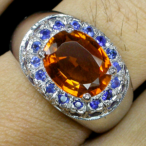 Перстень с цитрином мадейра и сапфирами