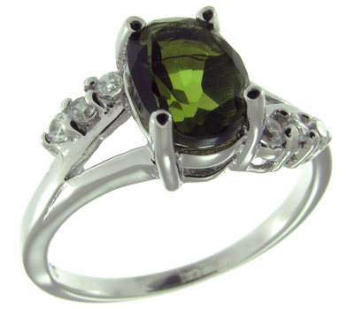 Кольцо с молдавитом и цирконами